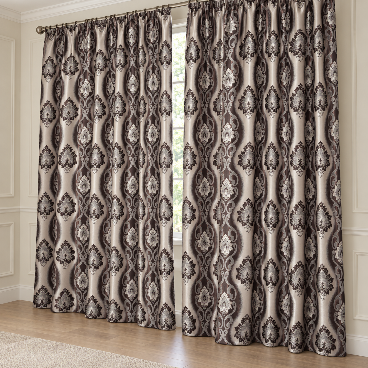 Set 2 draperii black-out MASTEL , culoare bej-maro, model baroc B4L