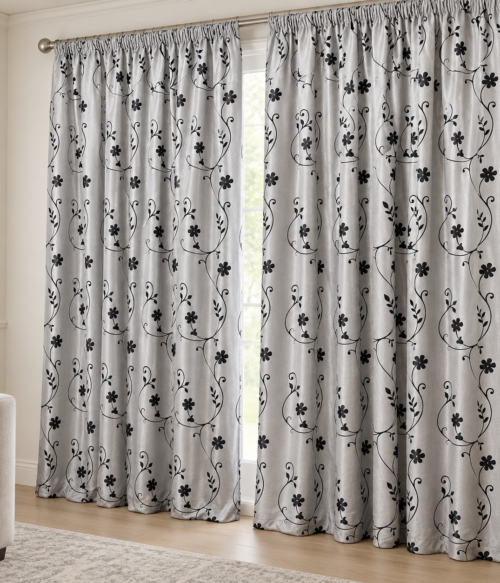 Set 2 draperii black-out MASTEL , culoare gri-negru, model B1