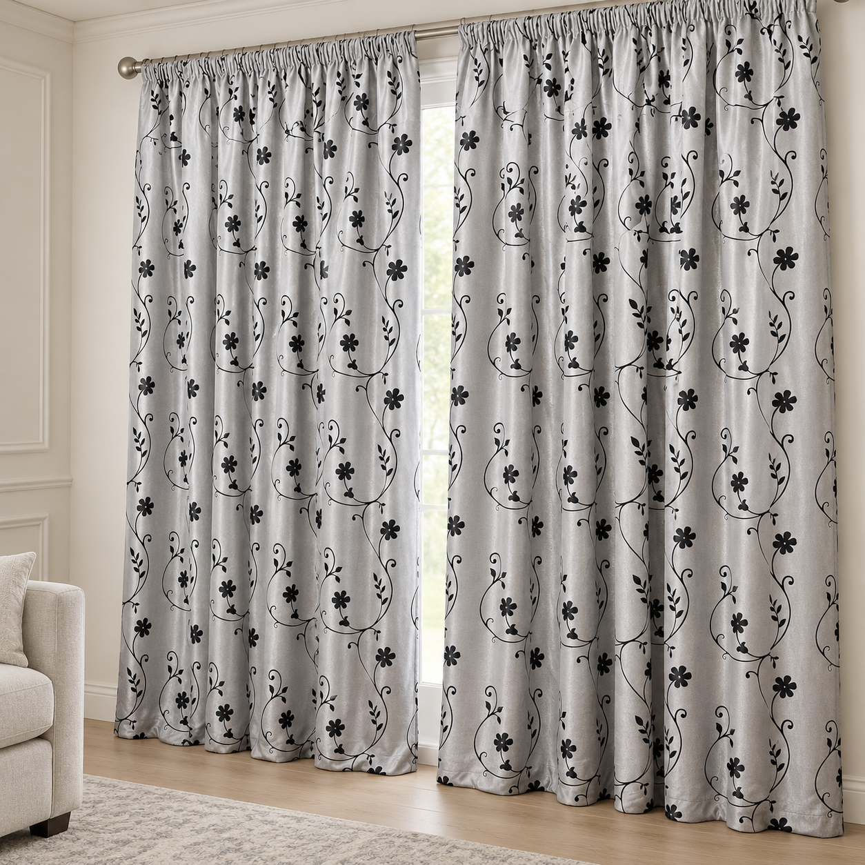 Set 2 draperii black-out MASTEL , culoare gri-negru, model B1