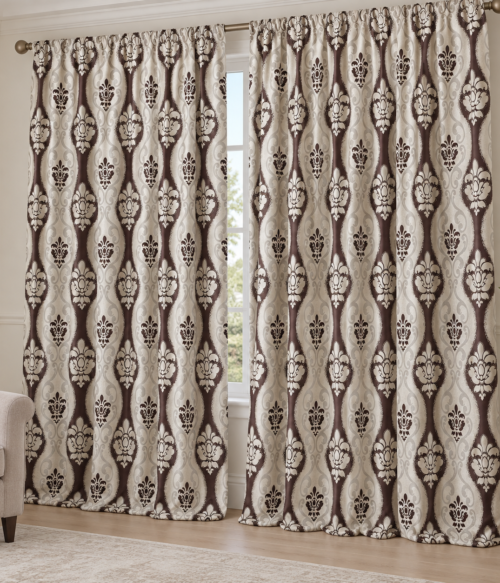 Set 2 draperii black-out MASTEL culoare maro-bej model baroc B10L