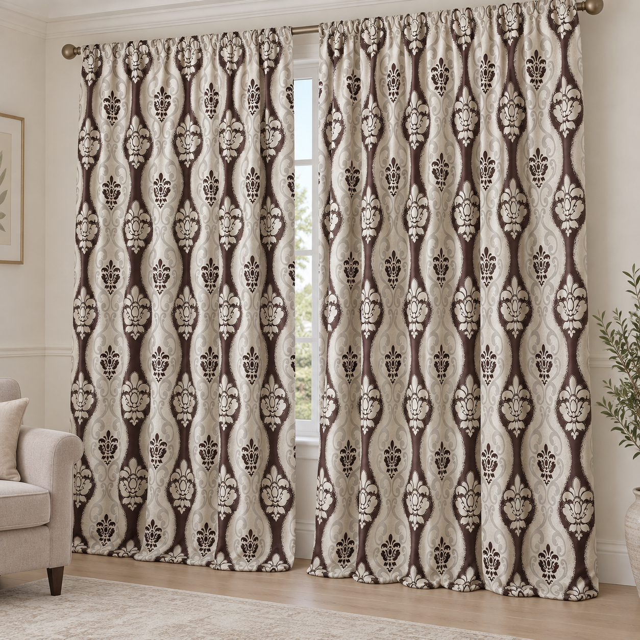 Set 2 draperii black-out MASTEL culoare maro-bej model baroc B10L
