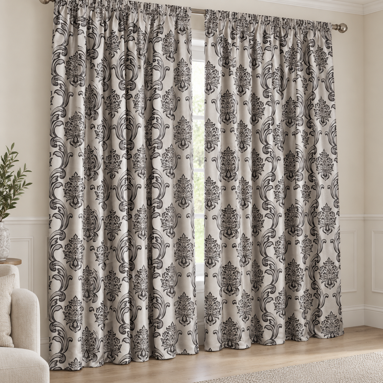 Set 2 draperii black-out MASTEL , culoare maro-bej, model baroc B5M