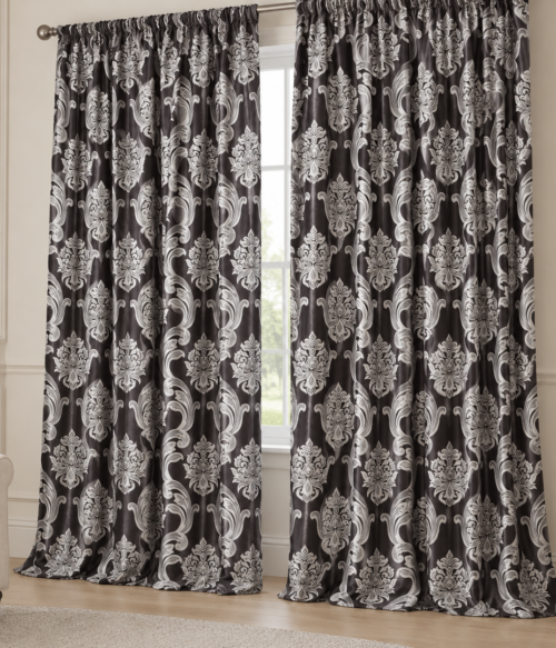 Set 2 draperii black-out MASTEL , culoare maro- bej, model baroc, B6L