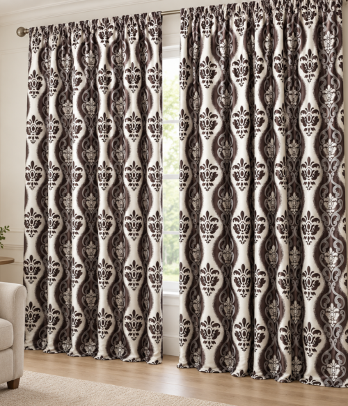 Set 2 draperii black-out MASTEL culoare maro-bej model baroc B9M