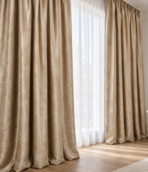 Set 2 draperii black-out model catifelat uni MASTEL culoare bej
