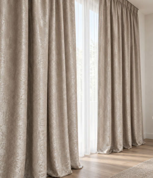Set 2 draperii black-out model catifelat uni MASTEL culoare bej nisip