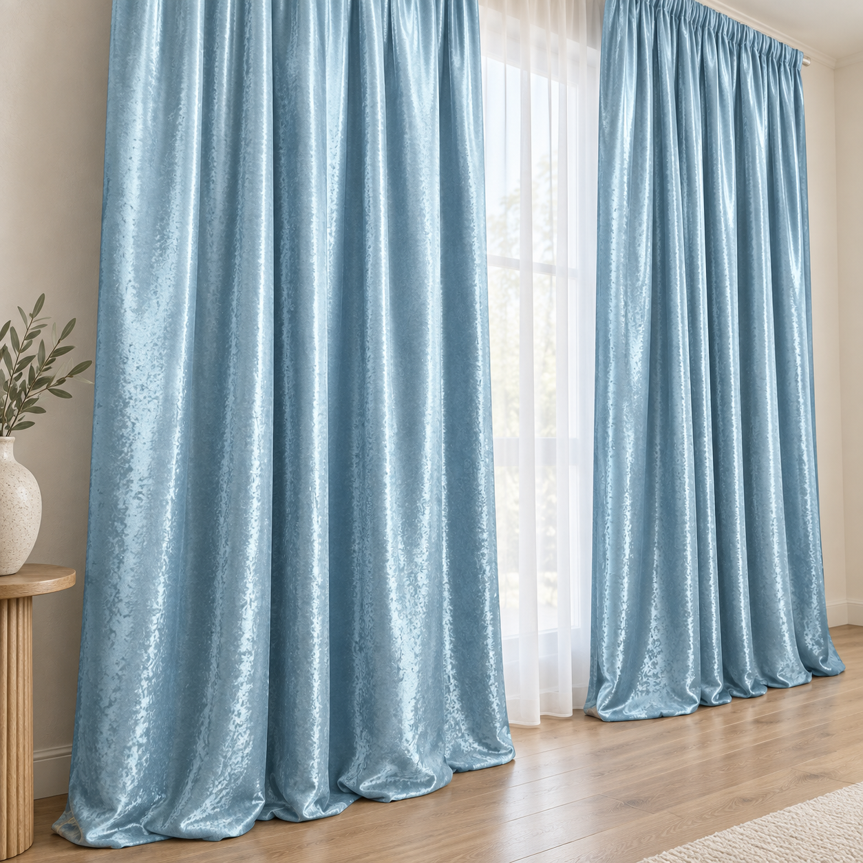 Set 2 draperii black-out model catifelat uni MASTEL culoare bleu