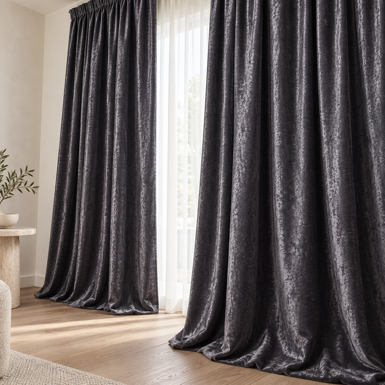 Set 2 draperii black-out model catifelat uni MASTEL culoare maro wenge