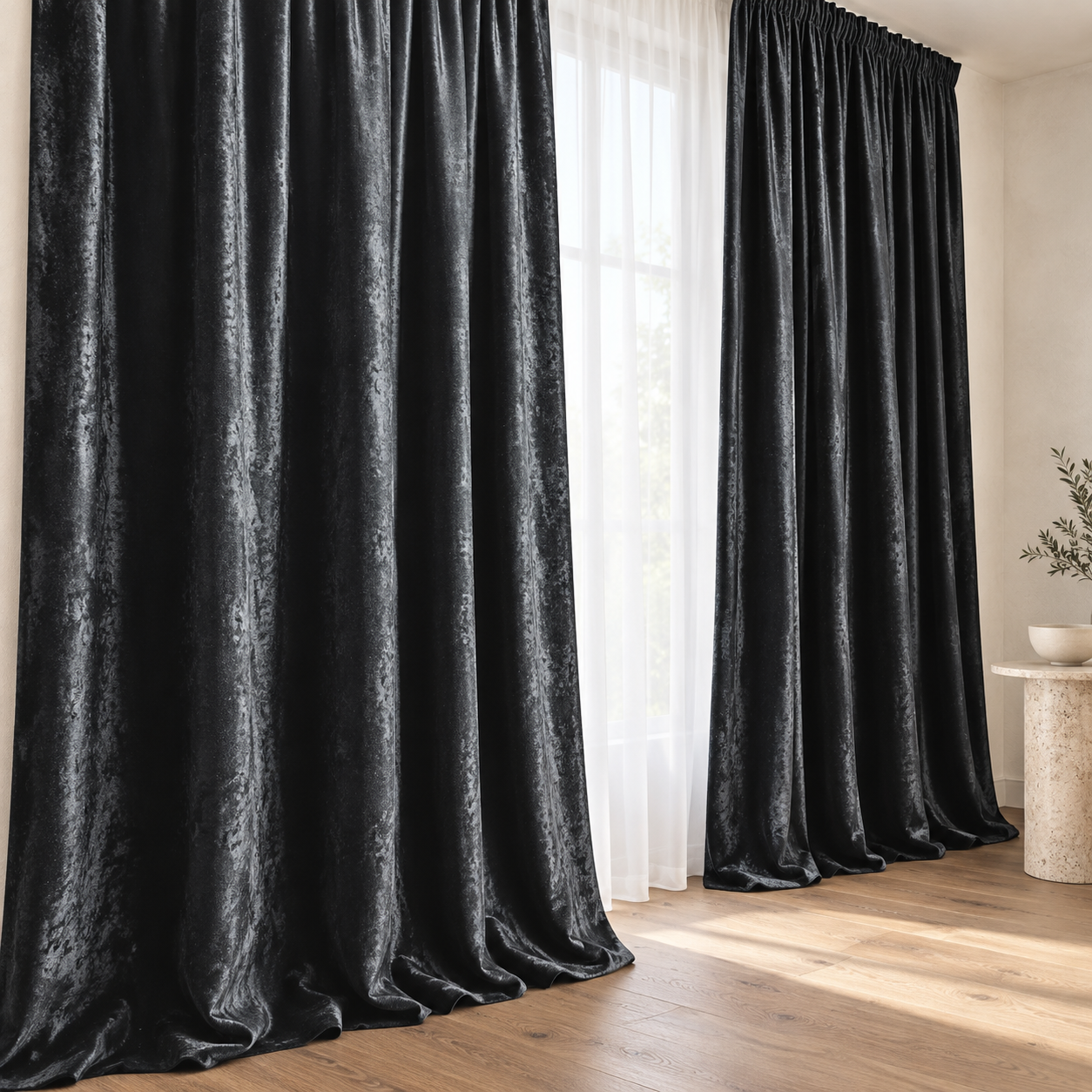 Set 2 draperii black-out model catifelat uni MASTEL culoare negru