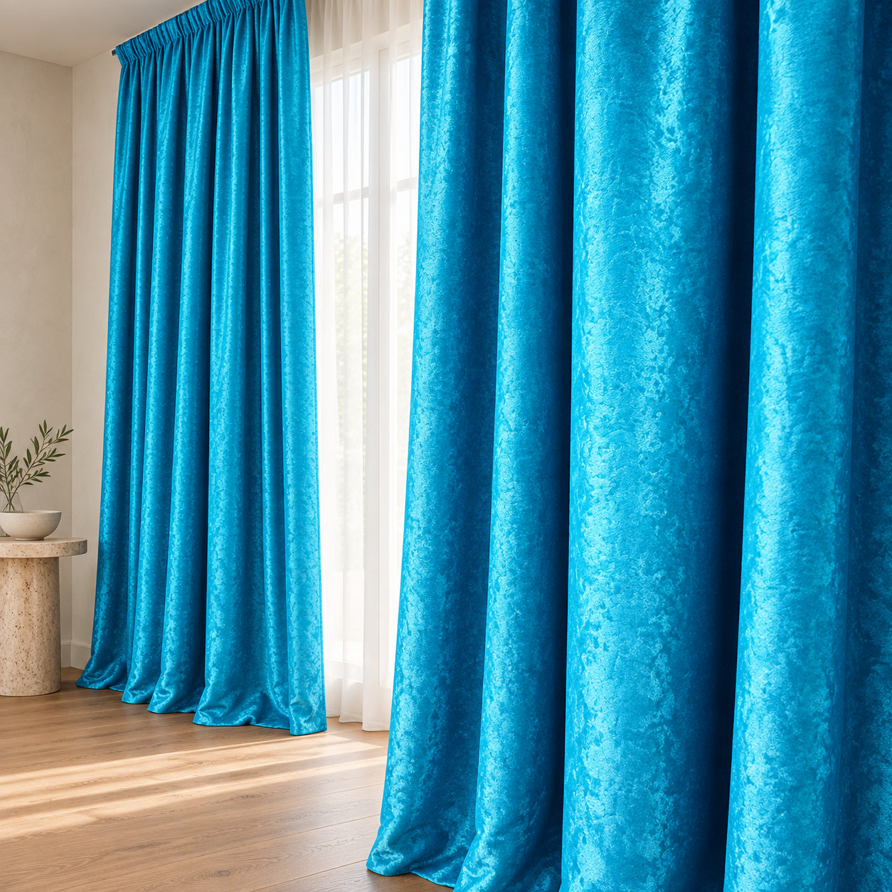 Set 2 draperii black-out model catifelat uni MASTEL culoare turcoaz