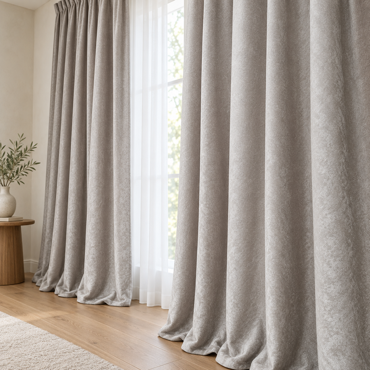 Set 2 draperii MASTEL culoare bej nisip model catifelat uni