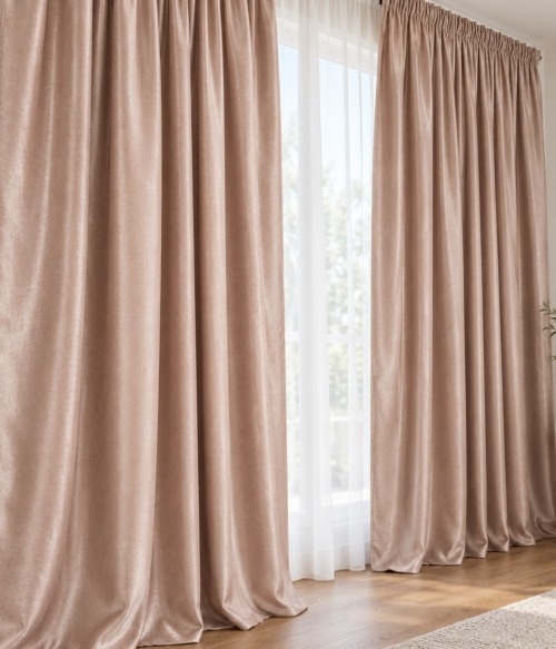 Set 2 draperii MASTEL ,culoare cappuccino, model catifelat uni
