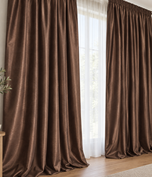 Set 2 draperii MASTEL culoare maro ,model catifelat uni
