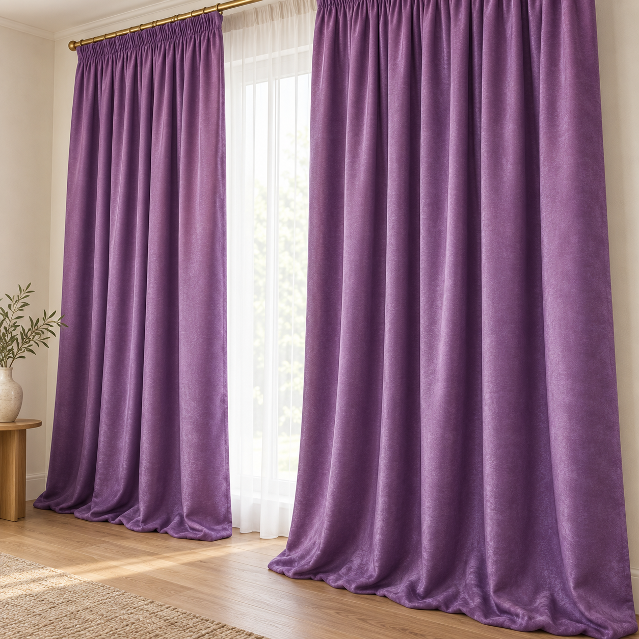 Set 2 draperii MASTEL culoare mov-lila model catifelat uni