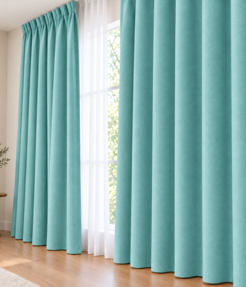Set 2 draperii MASTEL catifea black-out premium verde fistic confectionate cu rejansa