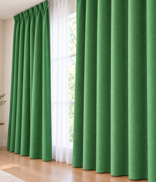 Set 2 draperii MASTEL catifea black-out premium verde deschis confectionate cu rejansa